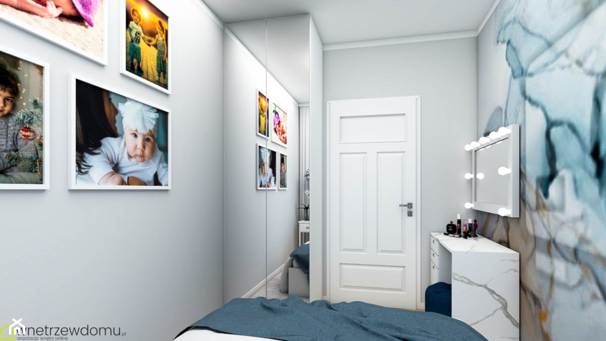 Mała sypialnia z niebieskim akcentem - Sypialnia, styl skandynawski - zdjęcie od wnetrzewdomu - Homebook