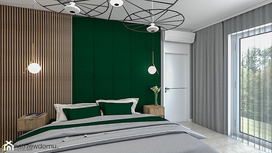 nowoczesna sypialnia z kolorem butelkowej zieleni - Sypialnia, styl nowoczesny - zdjęcie od wnetrzewdomu