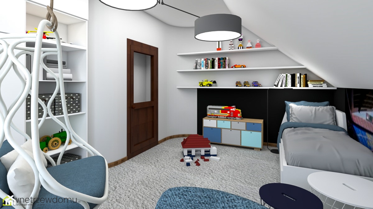 Pokój dla małego fana piłki nożnej - Duży szary pokój dziecka dla dziecka dla chłopca, styl skandynawski - zdjęcie od wnetrzewdomu - Homebook