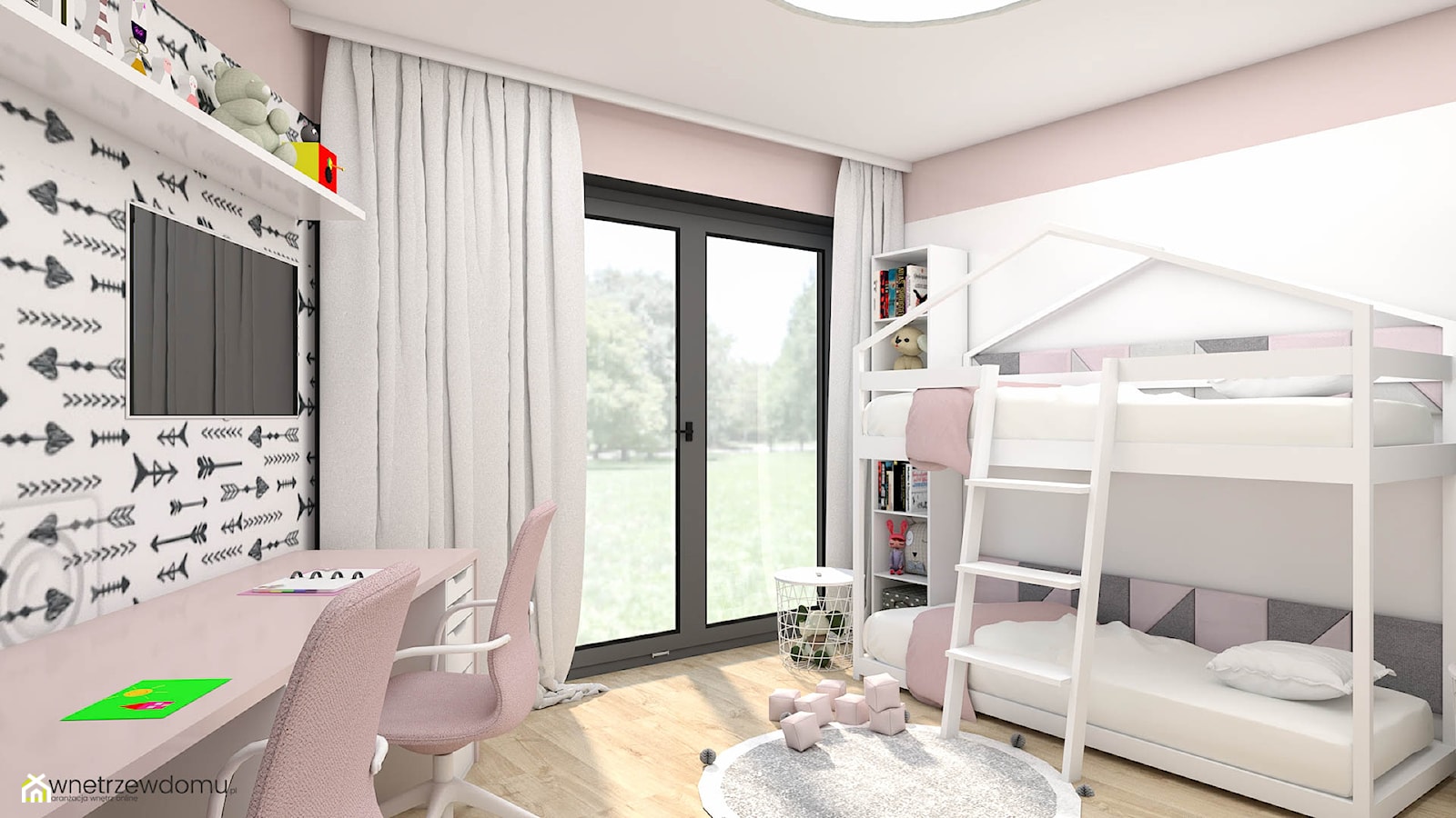 Różowo-biały pokój dla dziewczynek - zdjęcie od wnetrzewdomu - Homebook