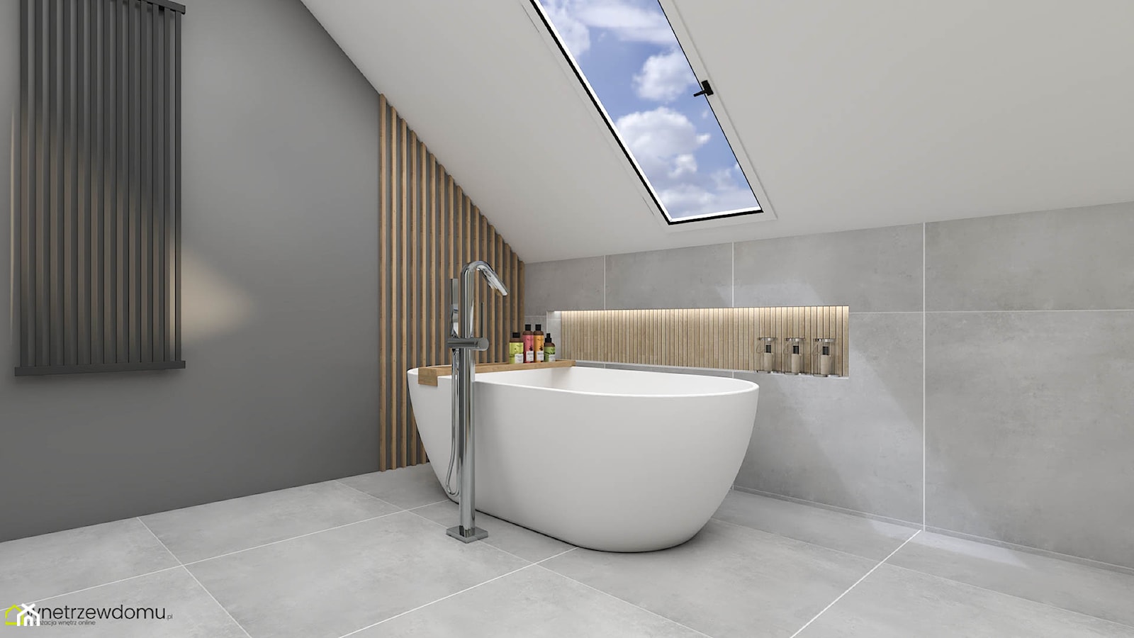 Łazienka z wanną wolnostojącą i prysznicem na poddaszu - zdjęcie od wnetrzewdomu - Homebook
