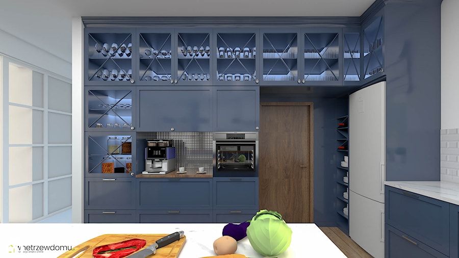 Duża, ciemnoniebieska kuchnia - zdjęcie od wnetrzewdomu