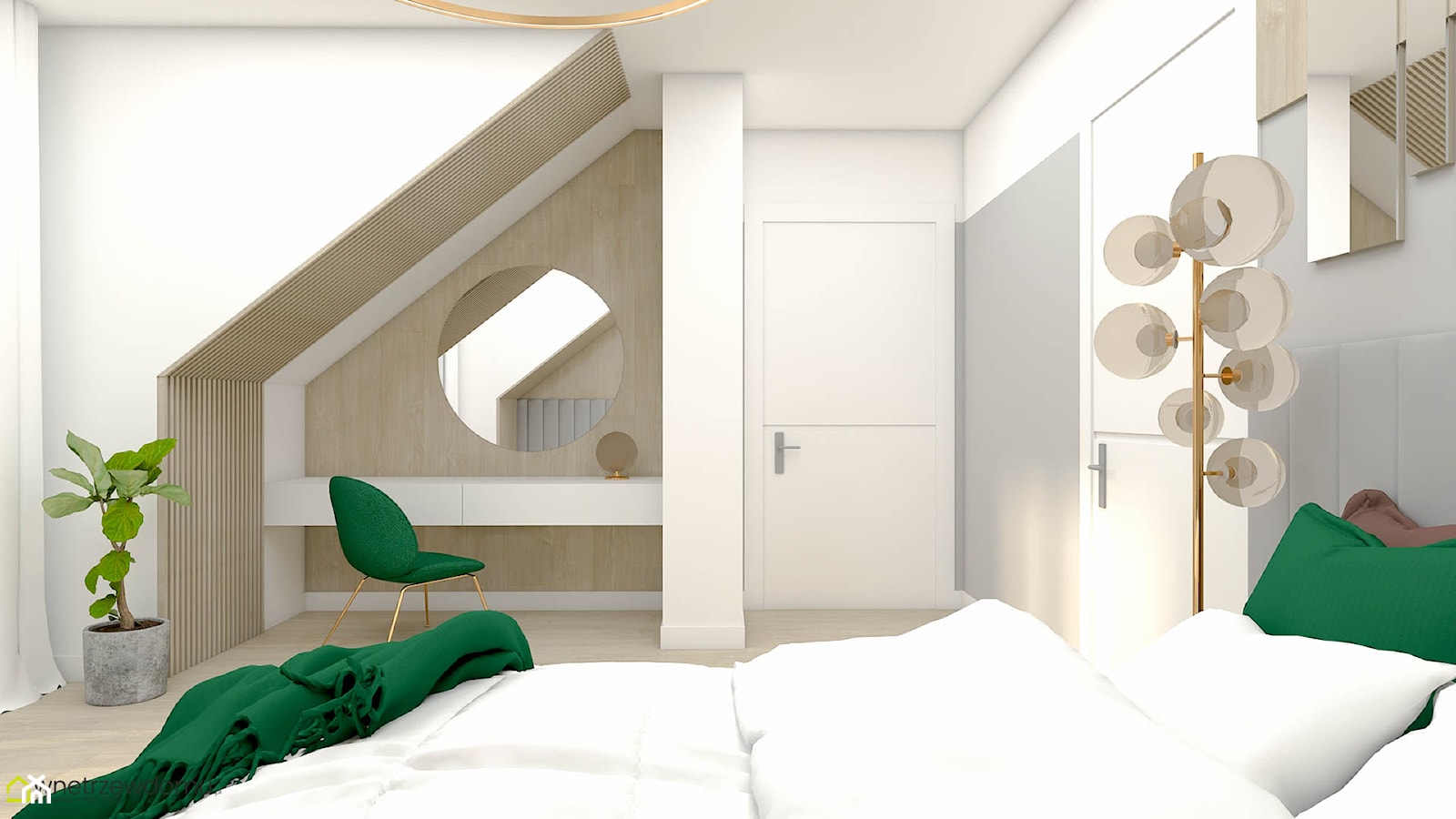 Sypialnia z ozdobnymi lamelami i toaletką - zdjęcie od wnetrzewdomu - Homebook