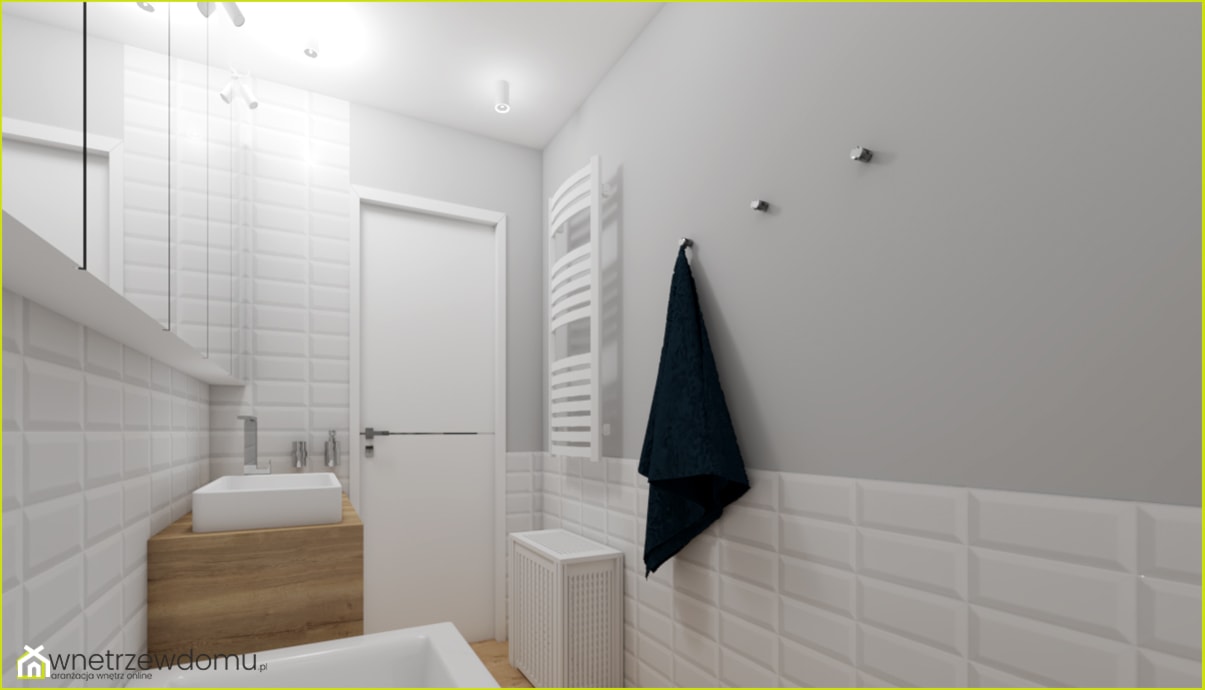 łazienka z miętowym kolorem - Mała bez okna z lustrem z punktowym oświetleniem łazienka, styl skandynawski - zdjęcie od wnetrzewdomu - Homebook