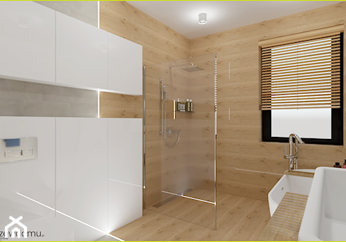 łazienka z podziałem na strefy - Średnia z punktowym oświetleniem łazienka z oknem, styl skandynawski - zdjęcie od wnetrzewdomu