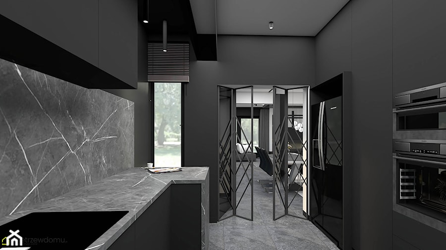 Salon z kuchnią w czerni - zdjęcie od wnetrzewdomu