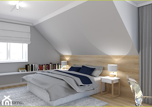 sypialnia ze skosami - Duża szara sypialnia na poddaszu, styl skandynawski - zdjęcie od wnetrzewdomu