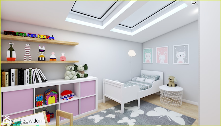 Delikatny pokój dla dziewczynki - Średni szary pokój dziecka dla dziecka dla dziewczynki, styl skandynawski - zdjęcie od wnetrzewdomu