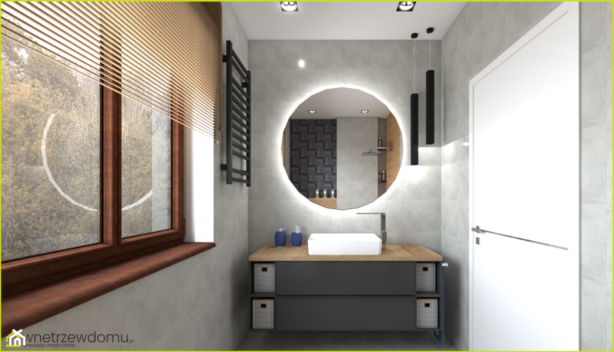 mała łazienka z podświetlanym lustrem - Mała z lustrem z punktowym oświetleniem łazienka z oknem, styl nowoczesny - zdjęcie od wnetrzewdomu - Homebook