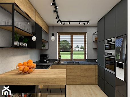 Aranżacje wnętrz - Kuchnia: Połączenie czerni i drewna w kuchni - wnetrzewdomu. Przeglądaj, dodawaj i zapisuj najlepsze zdjęcia, pomysły i inspiracje designerskie. W bazie mamy już prawie milion fotografii!