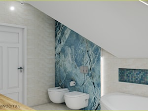 Łazienka z grafiką na szkle - Średnia na poddaszu z punktowym oświetleniem łazienka z oknem, styl nowoczesny - zdjęcie od wnetrzewdomu