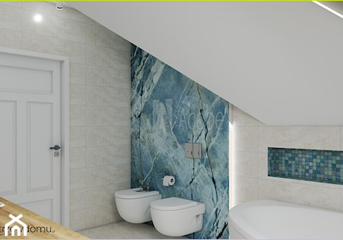 Łazienka z grafiką na szkle - Średnia na poddaszu z punktowym oświetleniem łazienka z oknem, styl nowoczesny - zdjęcie od wnetrzewdomu