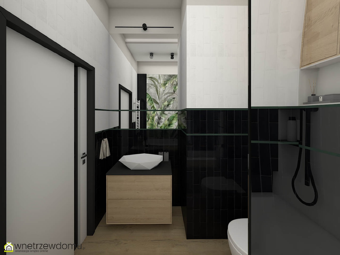 Łazienka w połączeniu czerni bieli i zieleni - zdjęcie od wnetrzewdomu - Homebook