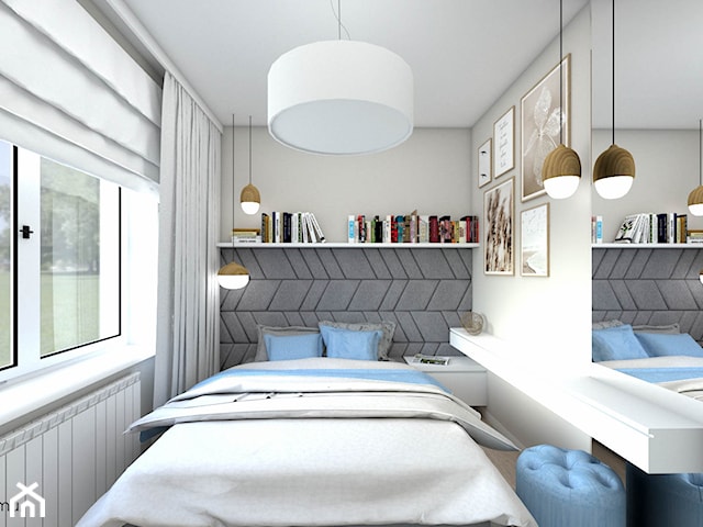 Hotelowa sypialnia z tapicerowaną ścianą