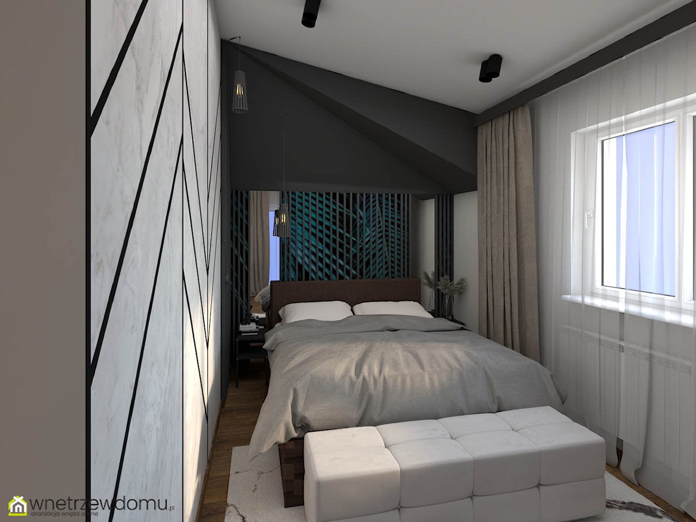 Wąska sypialnia ze skosami - zdjęcie od wnetrzewdomu - Homebook