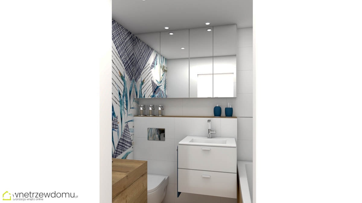 Mała łazienka ze stylową tapetą - zdjęcie od wnetrzewdomu - Homebook