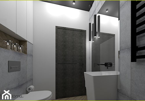 Ciemna łazienka dla gości - Mała bez okna z lustrem z punktowym oświetleniem łazienka, styl nowoczesny - zdjęcie od wnetrzewdomu