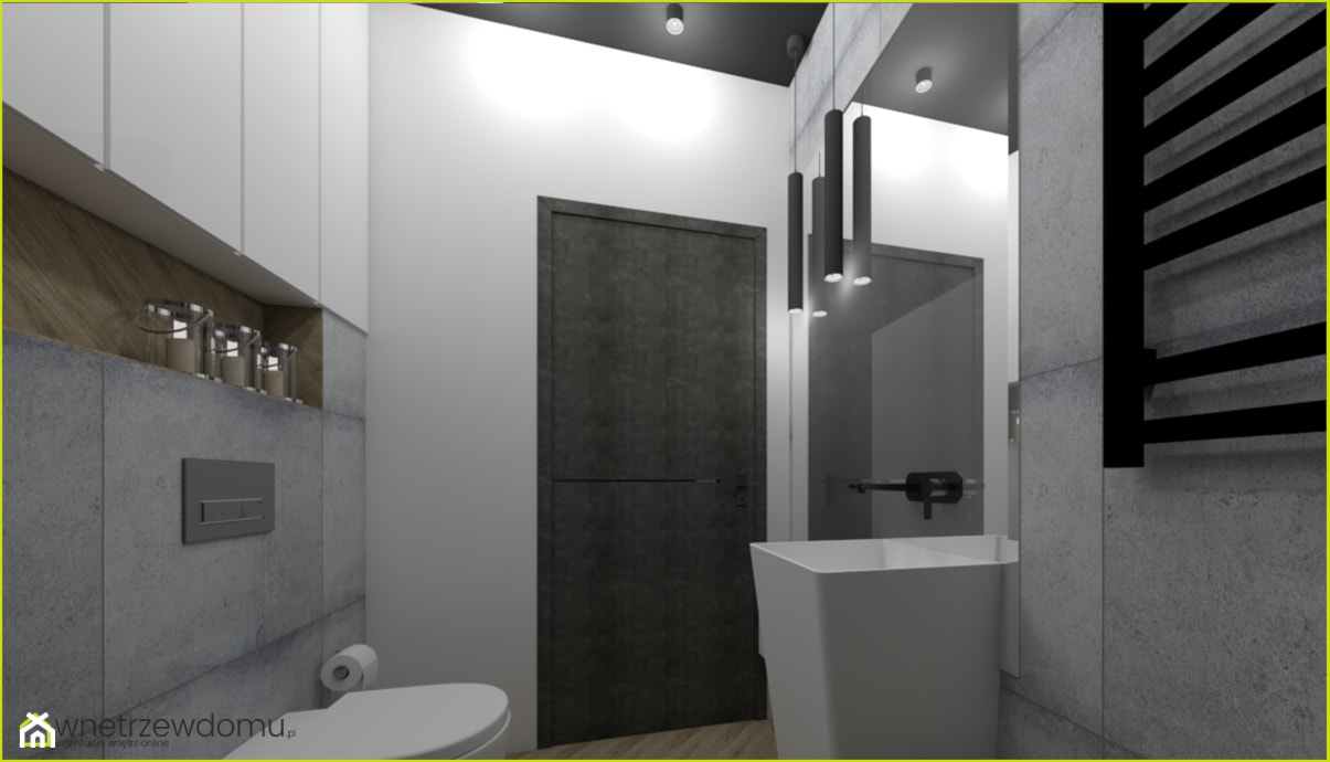 Ciemna łazienka dla gości - Mała bez okna z lustrem z punktowym oświetleniem łazienka, styl nowoczesny - zdjęcie od wnetrzewdomu - Homebook
