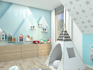 Pokój dziecięcy z ozdobną tapetą z motywem gór - zdjęcie od wnetrzewdomu