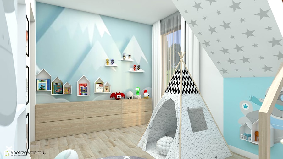 Pokój dziecięcy z ozdobną tapetą z motywem gór - zdjęcie od wnetrzewdomu