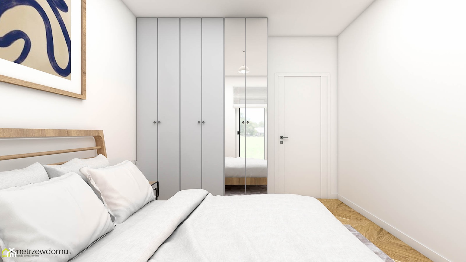Minimalisstyczna sypialnia z drewnianym łóżkiem - zdjęcie od wnetrzewdomu - Homebook