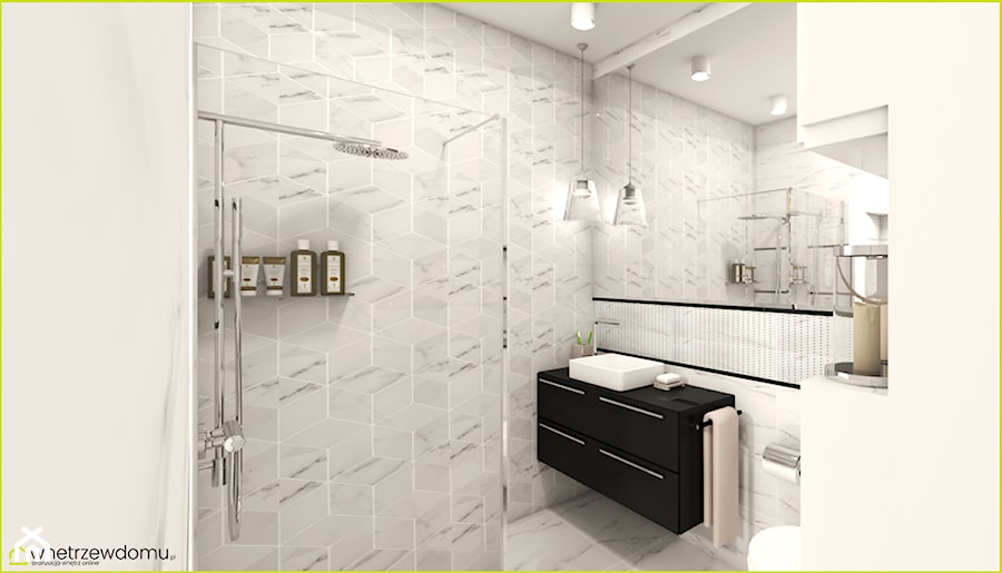łazienka z marmurową mozaiką - Mała bez okna z lustrem z marmurową podłogą z punktowym oświetleniem łazienka, styl nowoczesny - zdjęcie od wnetrzewdomu