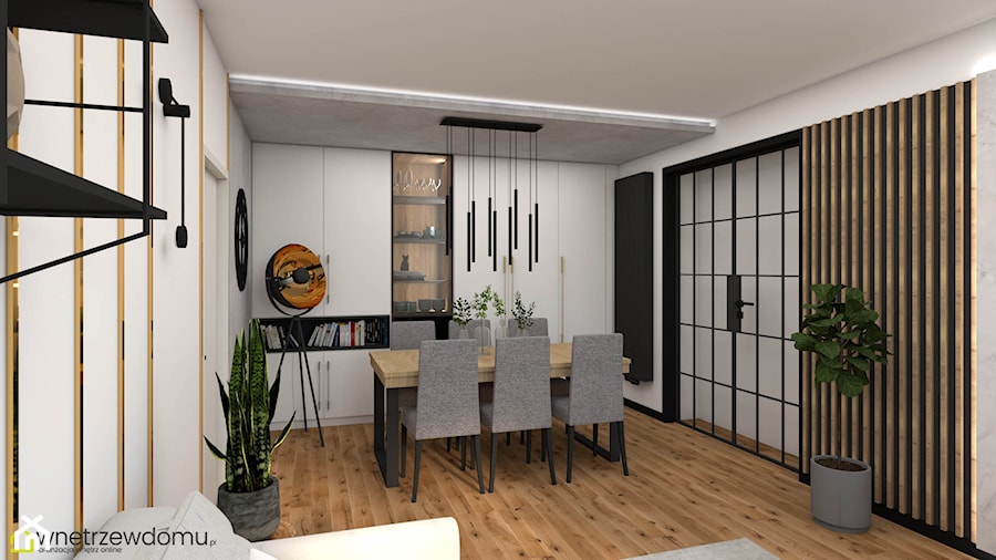 Nowoczesna wersja salonu z jadalnią w niewielkim mieszkaniu - zdjęcie od wnetrzewdomu