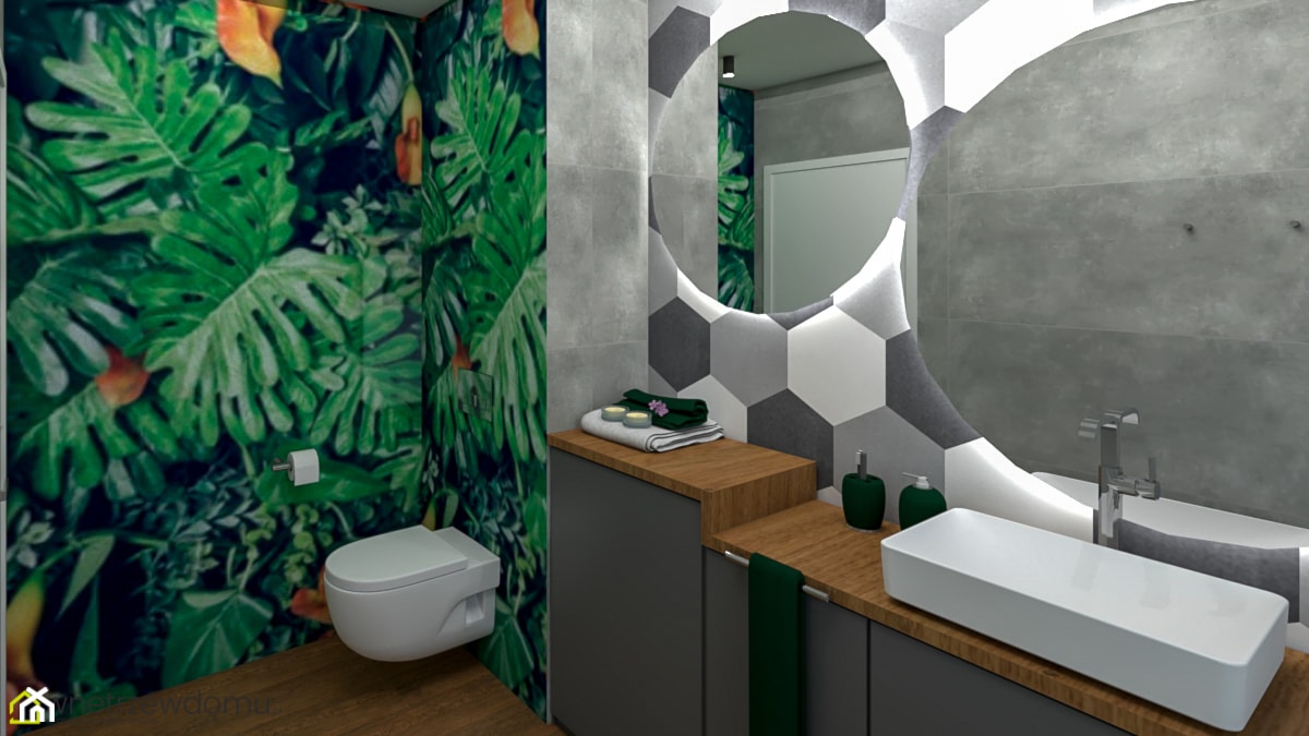 Ciemna łazienka z fototapetą - Łazienka, styl nowoczesny - zdjęcie od wnetrzewdomu - Homebook