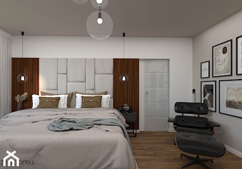 Jasna, nowoczesna sypialnia z beżowym sufitem - zdjęcie od wnetrzewdomu