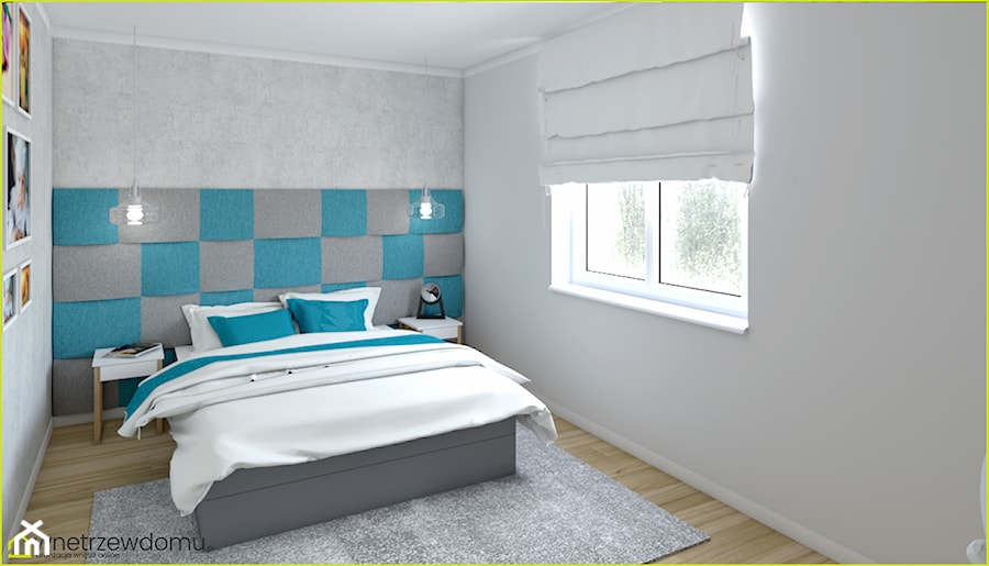 nowoczesna sypialnia z dużym zagłówkiem - Sypialnia, styl nowoczesny - zdjęcie od wnetrzewdomu