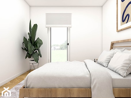 Aranżacje wnętrz - Sypialnia: Minimalistyczna sypialnia z drewnianym łóżkiem - wnetrzewdomu. Przeglądaj, dodawaj i zapisuj najlepsze zdjęcia, pomysły i inspiracje designerskie. W bazie mamy już prawie milion fotografii!