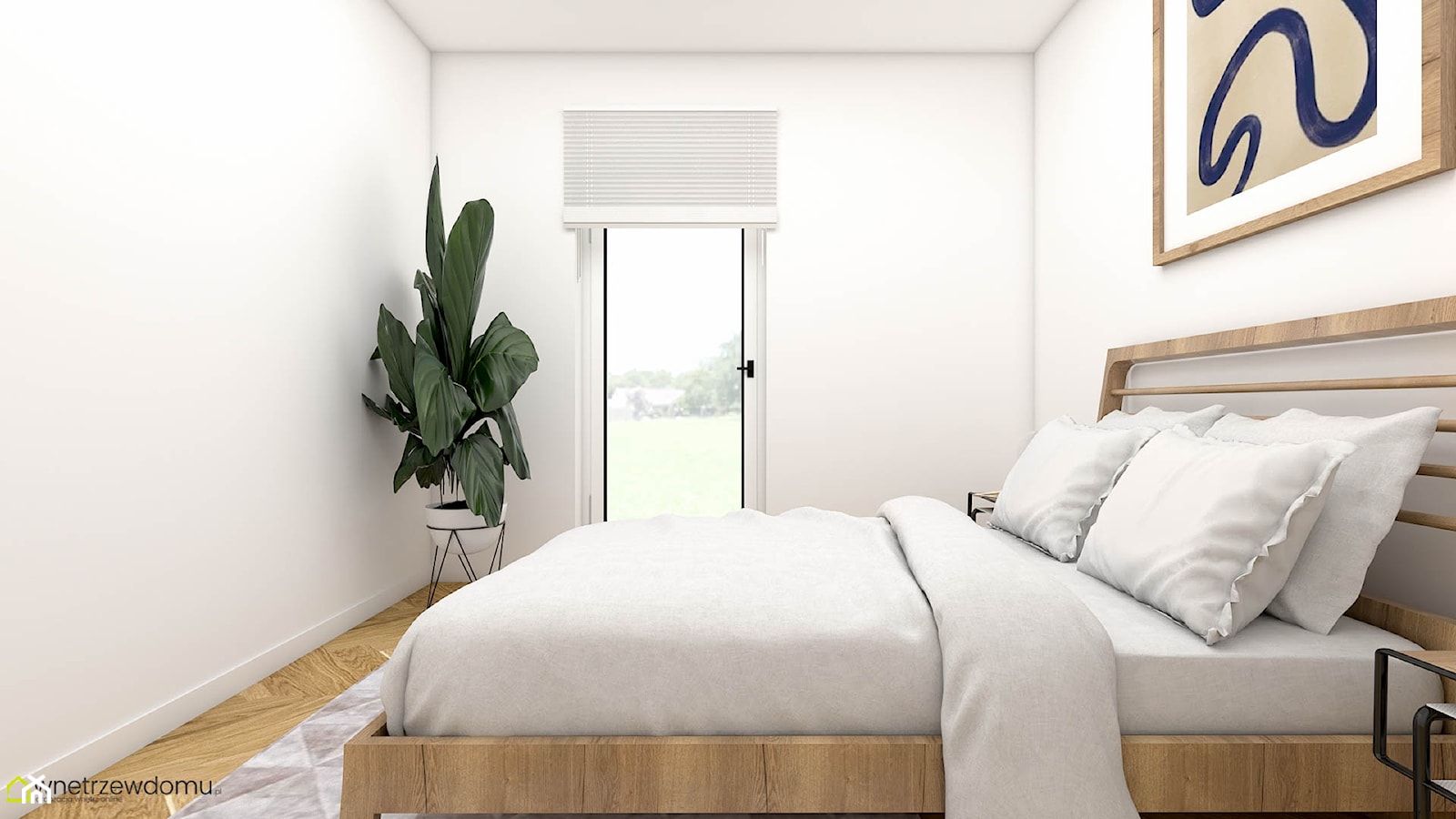 Minimalistyczna sypialnia z drewnianym łóżkiem - zdjęcie od wnetrzewdomu - Homebook