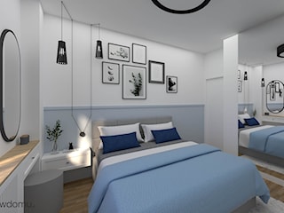 Przytulna sypialnia z niebieską lamperią