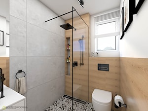 Łazienka w połączeniu kolorów betonu i drewna - zdjęcie od wnetrzewdomu