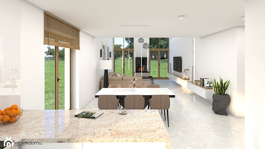 Nowoczesny, minimalistyczny salon z kuchnią - zdjęcie od wnetrzewdomu