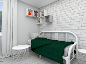 Połączenie bieli i szarości z zielonymi dodatkami w pokoju dla nastolatki - zdjęcie od wnetrzewdomu
