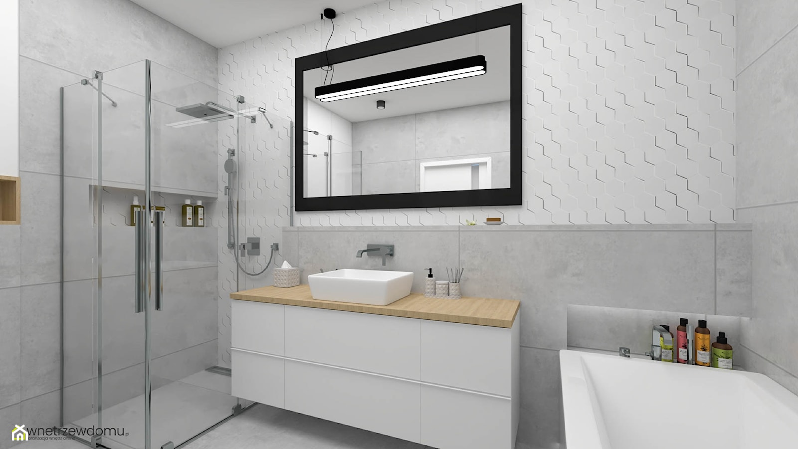 Biało-szara łazienka w nowoczesnej formie - zdjęcie od wnetrzewdomu - Homebook