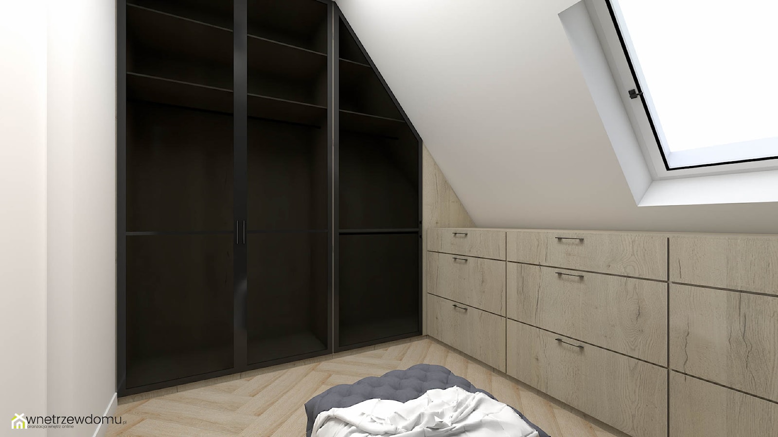 Sypialnia z garderobą na poddaszu - Garderoba, styl nowoczesny - zdjęcie od wnetrzewdomu - Homebook