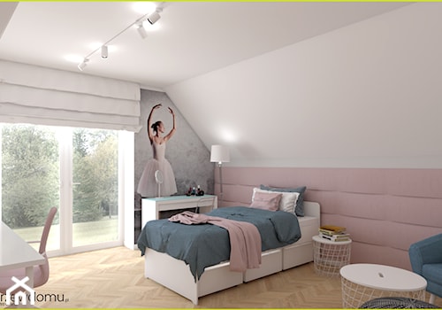Pokój dla nastolatki z motywem baletnicy - Duży biały różowy szary pokój dziecka dla nastolatka dla ... - zdjęcie od wnetrzewdomu