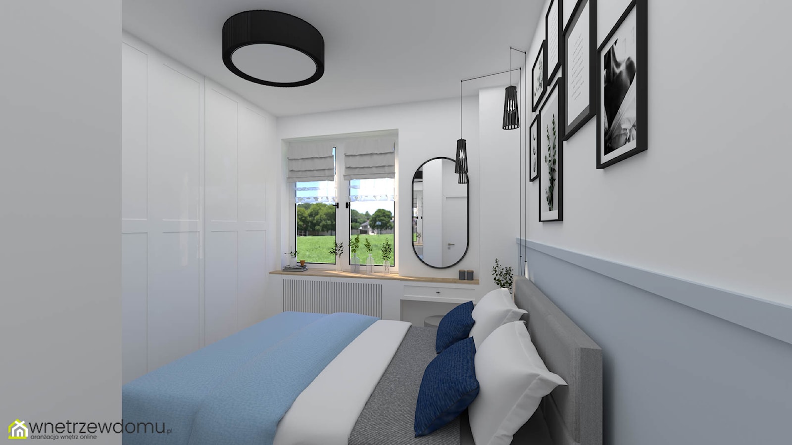 Przytulna sypialnia z niebieską lamperią - zdjęcie od wnetrzewdomu - Homebook
