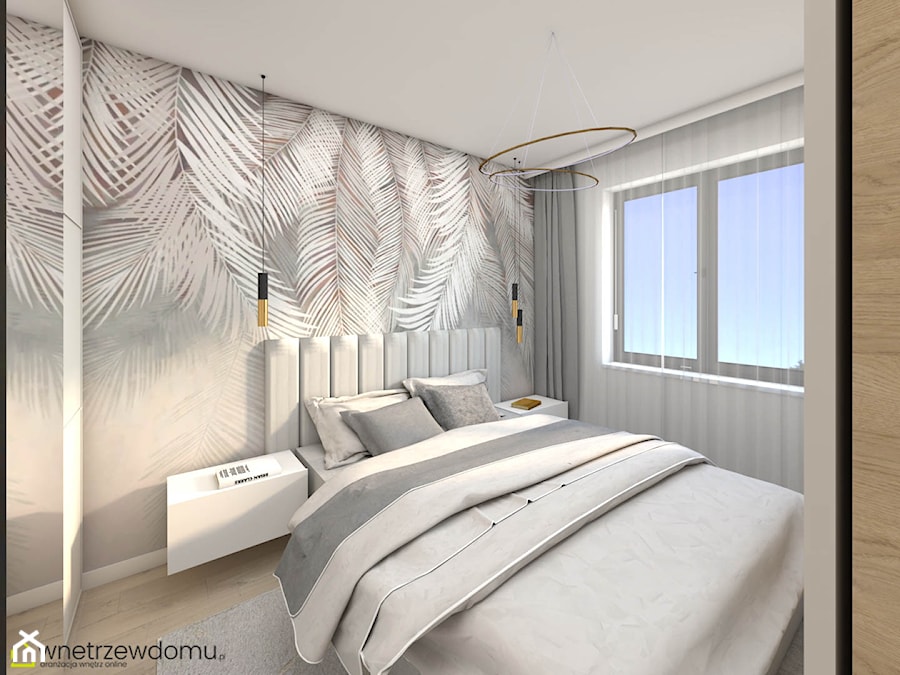 Jasna, nowoczesna sypialnia z delikatną tapetą - zdjęcie od wnetrzewdomu
