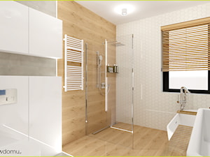 łazienka z podziałem na strefy - Średnia z lustrem z punktowym oświetleniem łazienka z oknem, styl skandynawski - zdjęcie od wnetrzewdomu