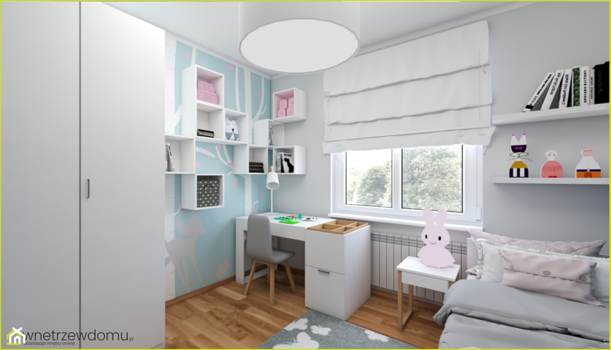 Miętowy pokój dla dziewczynki - Średni szary niebieski pokój dziecka dla dziecka dla dziewczynki, styl skandynawski - zdjęcie od wnetrzewdomu - Homebook