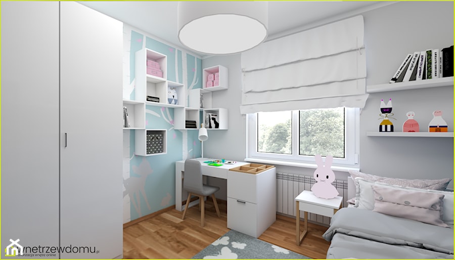 Miętowy pokój dla dziewczynki - Średni szary niebieski pokój dziecka dla dziecka dla dziewczynki, styl skandynawski - zdjęcie od wnetrzewdomu