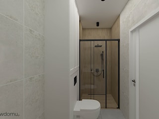 Połączenie bieli i drewna w łazience