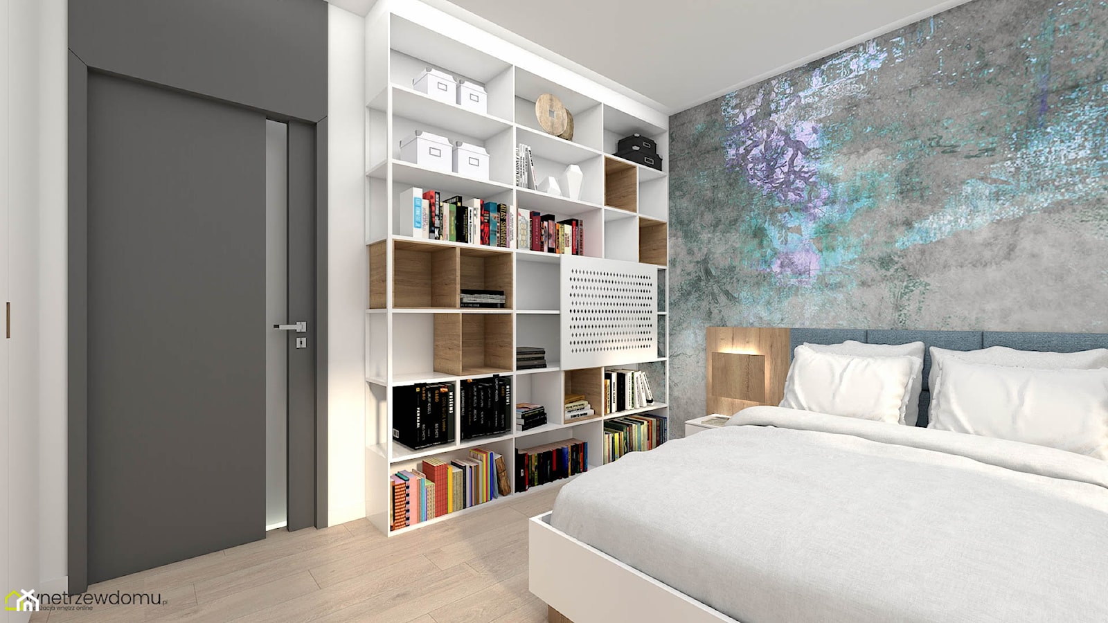 Jasna, nowoczesna sypialnia z dużą zabudową meblową - zdjęcie od wnetrzewdomu - Homebook