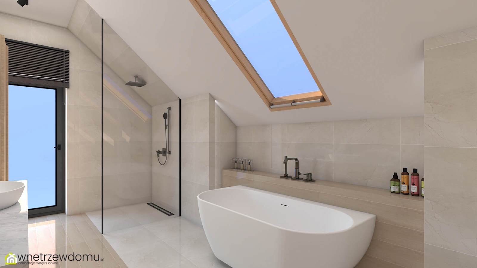 Nowoczesna forma w łazience z oknem dachowym - zdjęcie od wnetrzewdomu - Homebook