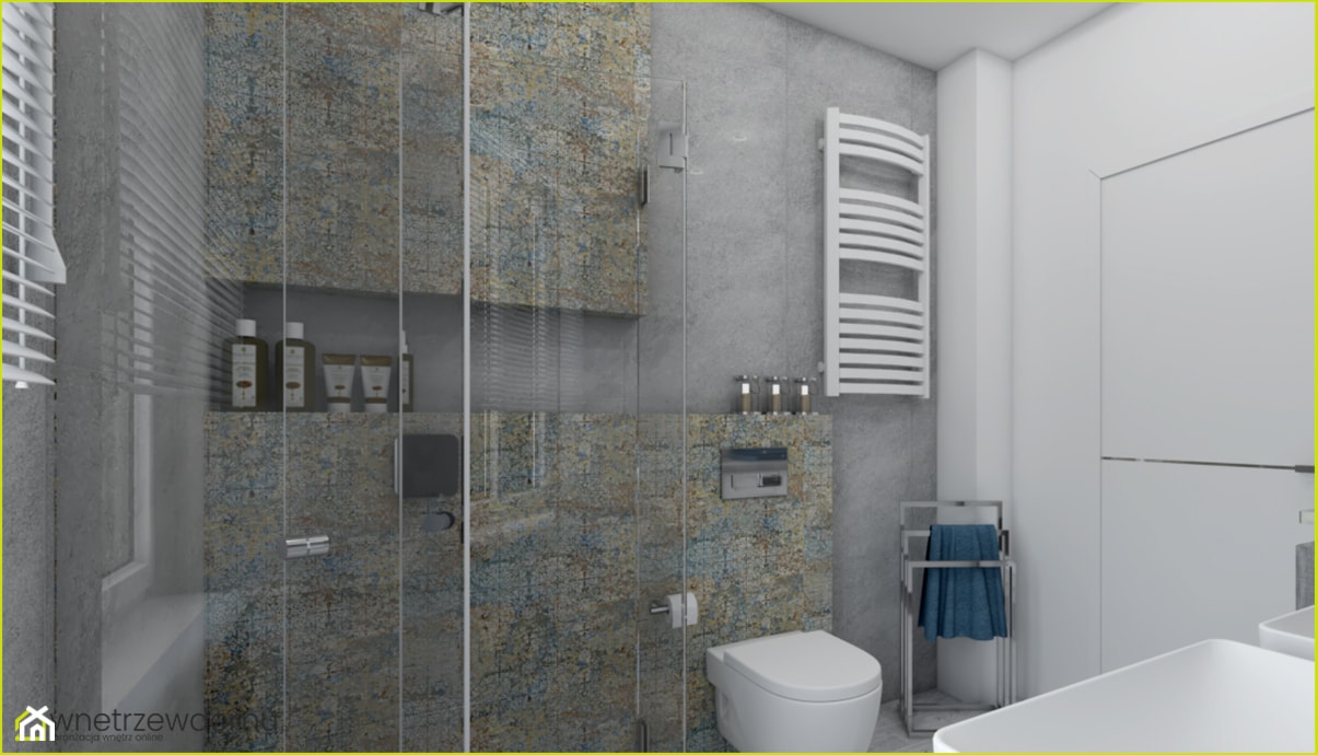 Mała łazienka z prysznicem i pralką - Średnia łazienka z oknem, styl skandynawski - zdjęcie od wnetrzewdomu - Homebook