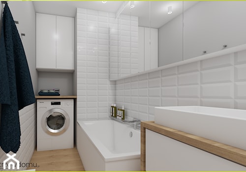 łazienka z miętowym kolorem - Średnia bez okna z pralką / suszarką z lustrem z punktowym oświetleniem łazienka, styl skandynawski - zdjęcie od wnetrzewdomu