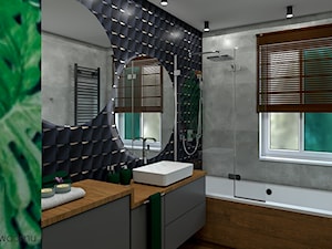 Ciemna łazienka z fototapetą - Łazienka, styl industrialny - zdjęcie od wnetrzewdomu